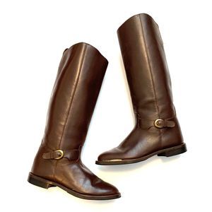 Nine West Genuine Leather Brown Buckle Riding Boot